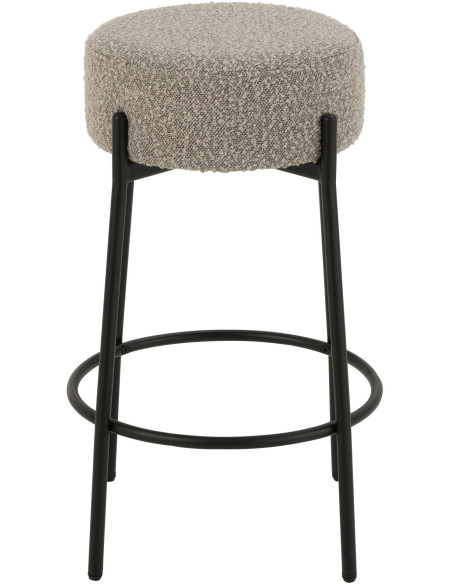 Tabouret de bar moderne rond en Tissu Gris Bouclette Métal Noir Finy - 2
