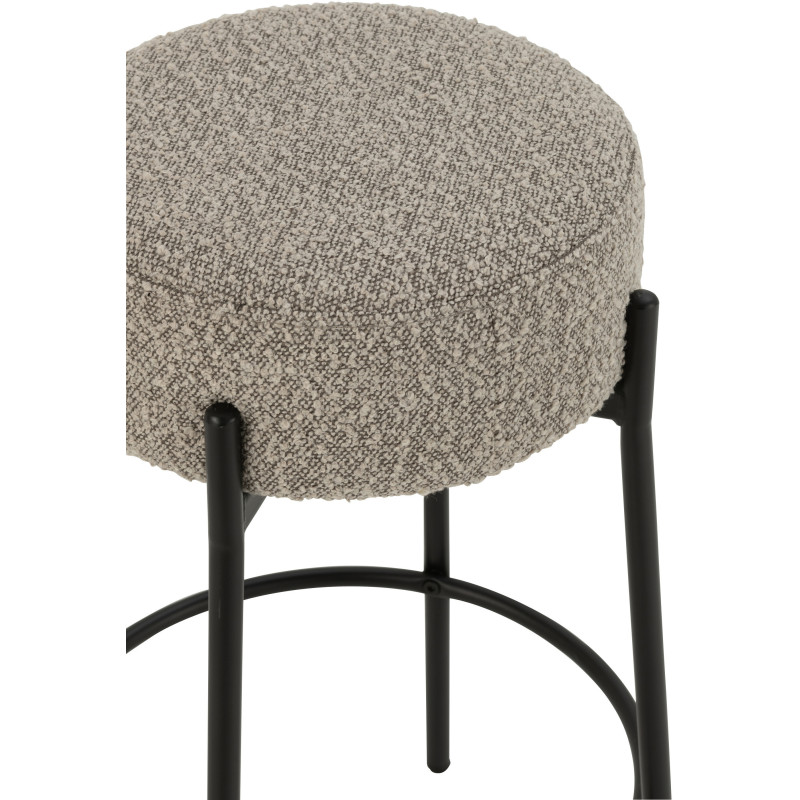 Tabouret de bar moderne rond en Tissu Gris Bouclette Métal Noir Finy - 4