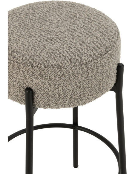 Tabouret de bar moderne rond en Tissu Gris Bouclette Métal Noir Finy - 4