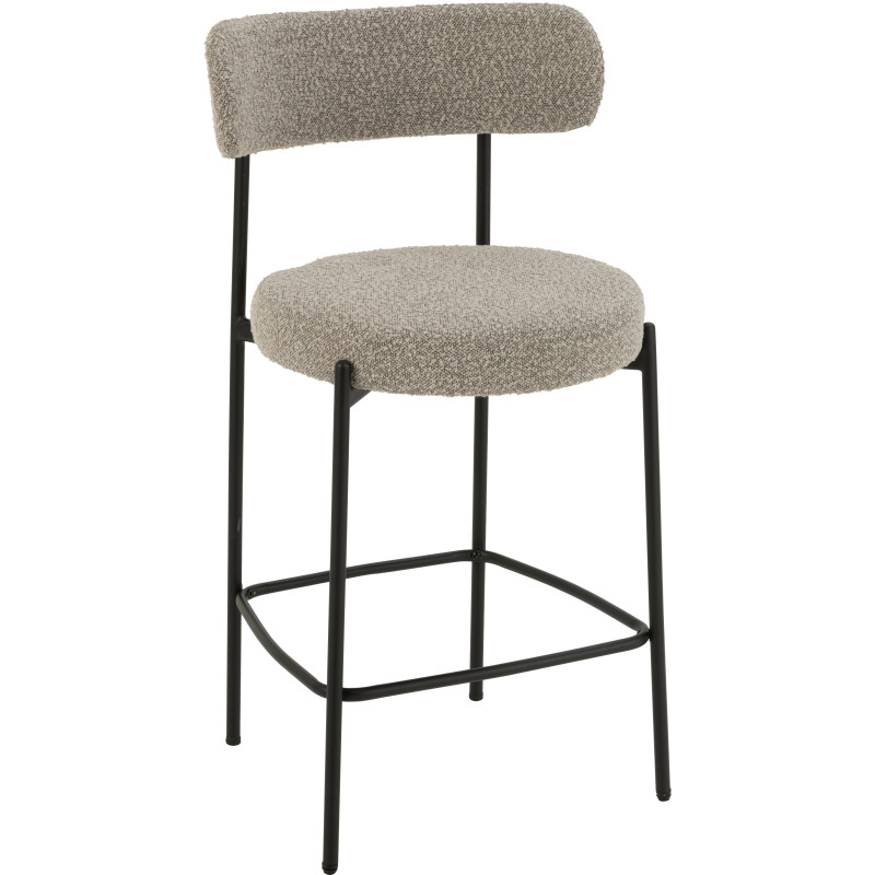 Tabouret de bar moderne avec dossier en Tissu Gris Bouclette Métal Noir Finy - 1