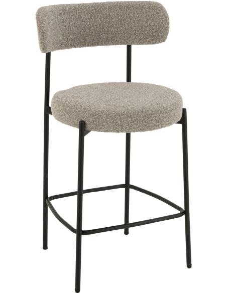 Tabouret de bar moderne avec dossier en Tissu Gris Bouclette Métal Noir Finy - 1