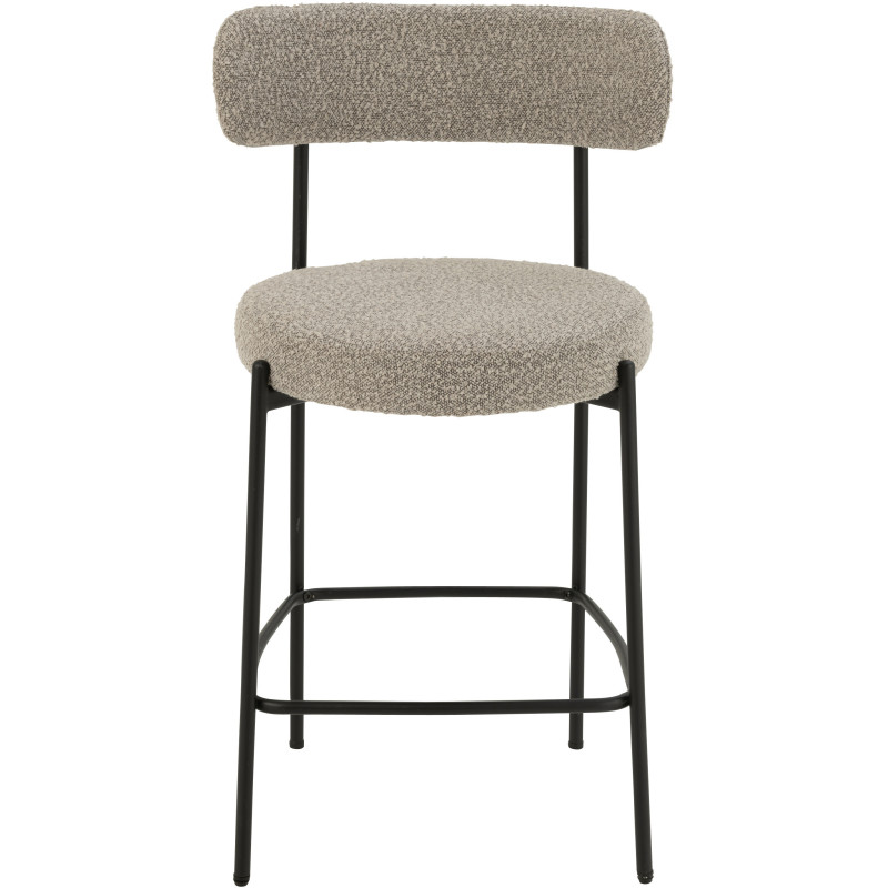 Tabouret de bar moderne avec dossier en Tissu Gris Bouclette Métal Noir Finy - 2