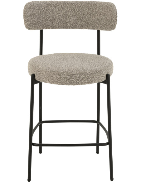 Tabouret de bar moderne avec dossier en Tissu Gris Bouclette Métal Noir Finy - 2