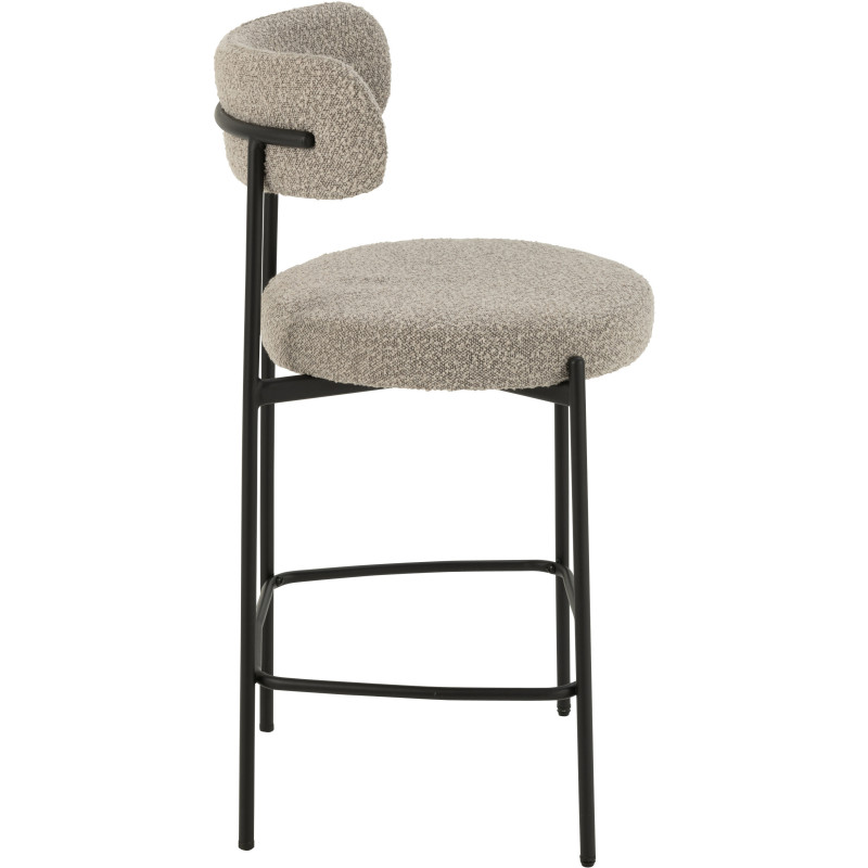 Tabouret de bar moderne avec dossier en Tissu Gris Bouclette Métal Noir Finy - 3