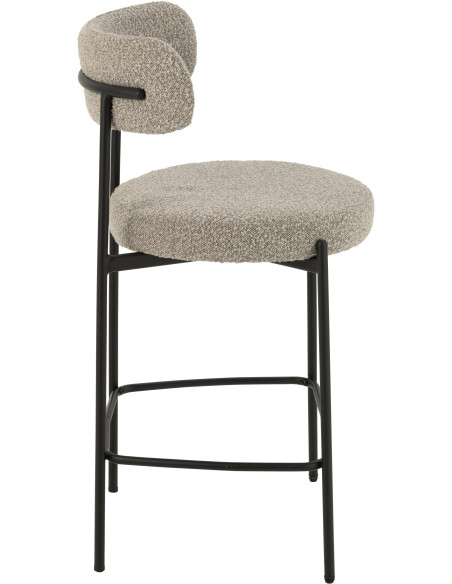Tabouret de bar moderne avec dossier en Tissu Gris Bouclette Métal Noir Finy - 3