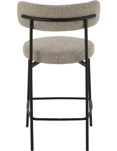 Tabouret de bar moderne avec dossier en Tissu Gris Bouclette Métal Noir Finy - 4