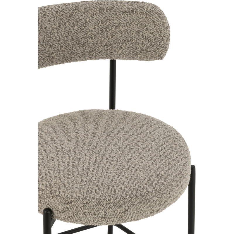 Tabouret de bar moderne avec dossier en Tissu Gris Bouclette Métal Noir Finy - 6