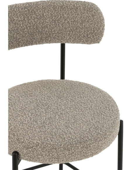 Tabouret de bar moderne avec dossier en Tissu Gris Bouclette Métal Noir Finy - 6