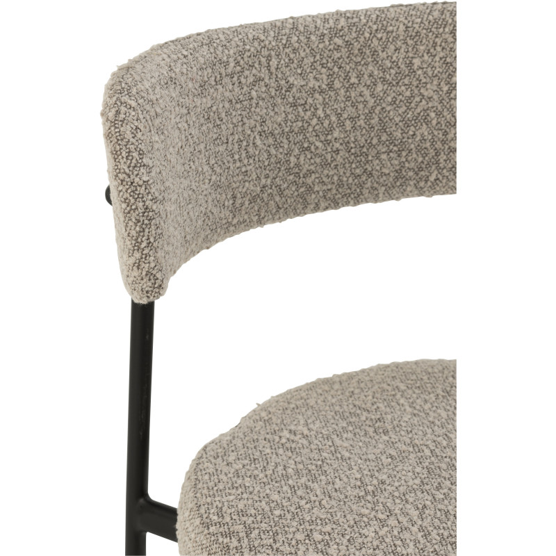 Tabouret de bar moderne avec dossier en Tissu Gris Bouclette Métal Noir Finy - 7