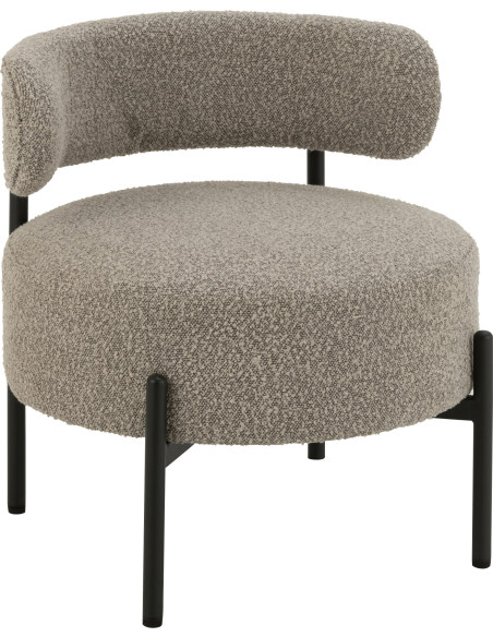 Fauteuil bas moderne rond en Tissu Gris Bouclette Métal Noir Finy - 1