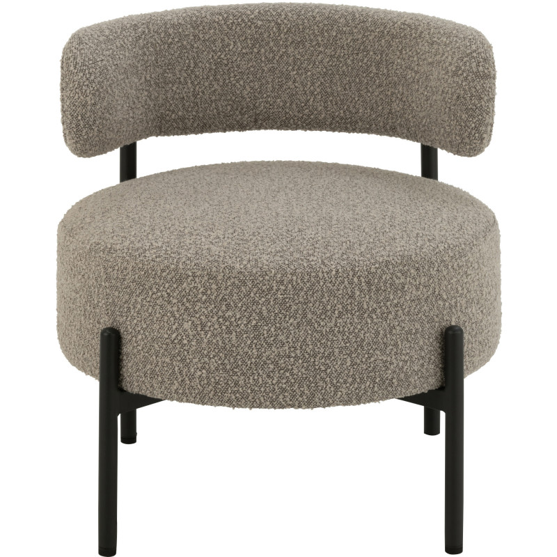 Fauteuil bas moderne rond en Tissu Gris Bouclette Métal Noir Finy - 2
