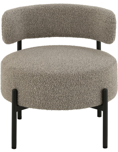 Fauteuil bas moderne rond en Tissu Gris Bouclette Métal Noir Finy - 2
