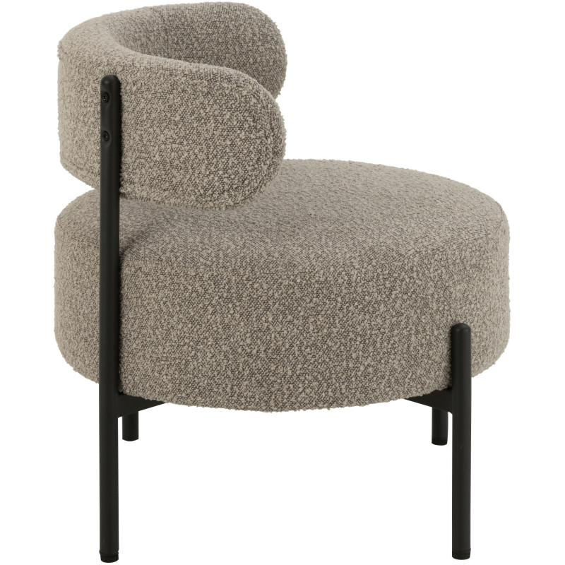 Fauteuil bas moderne rond en Tissu Gris Bouclette Métal Noir Finy - 3