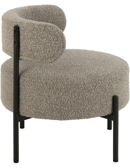 Fauteuil bas moderne rond en Tissu Gris Bouclette Métal Noir Finy - 3