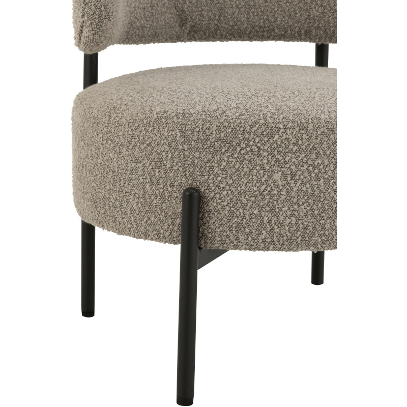 Fauteuil bas moderne rond en Tissu Gris Bouclette Métal Noir Finy - 5
