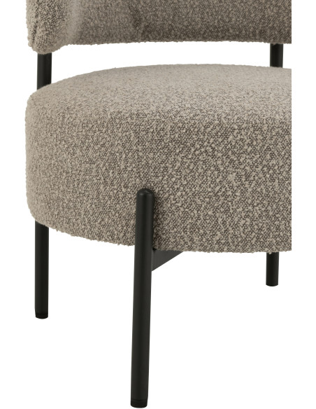 Fauteuil bas moderne rond en Tissu Gris Bouclette Métal Noir Finy - 5