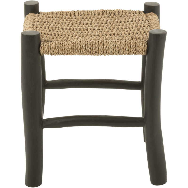 Tabouret japandi carré en Bois de teck Noir Jonc de mer Naturel Sumo - 3