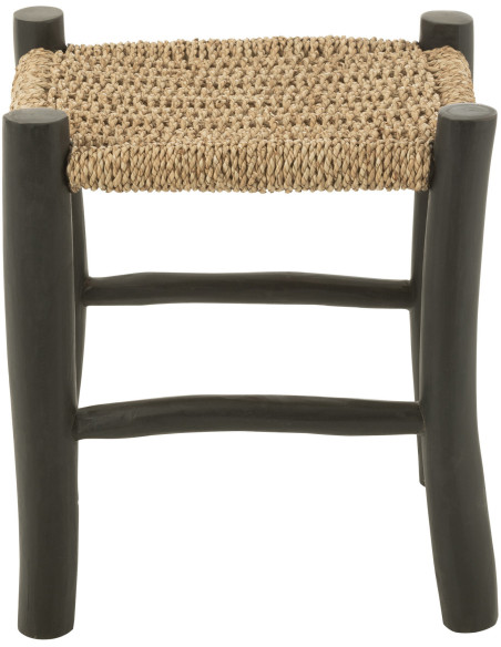 Tabouret japandi carré en Bois de teck Noir Jonc de mer Naturel Sumo - 3