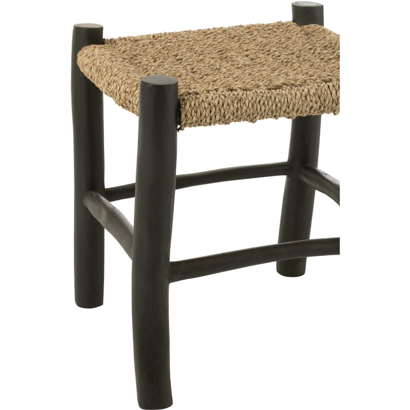 Tabouret japandi carré en Bois de teck Noir Jonc de mer Naturel Sumo - 4