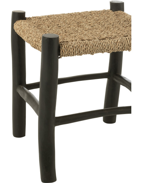 Tabouret japandi carré en Bois de teck Noir Jonc de mer Naturel Sumo - 4