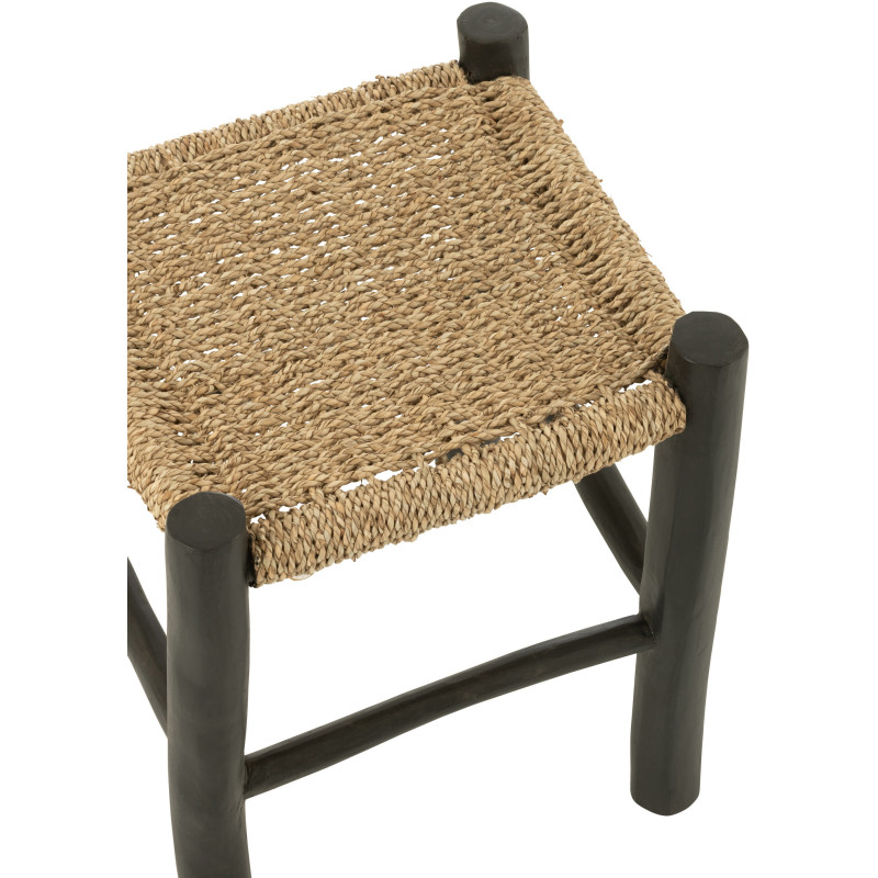 Tabouret japandi carré en Bois de teck Noir Jonc de mer Naturel Sumo - 5