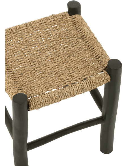 Tabouret japandi carré en Bois de teck Noir Jonc de mer Naturel Sumo - 5