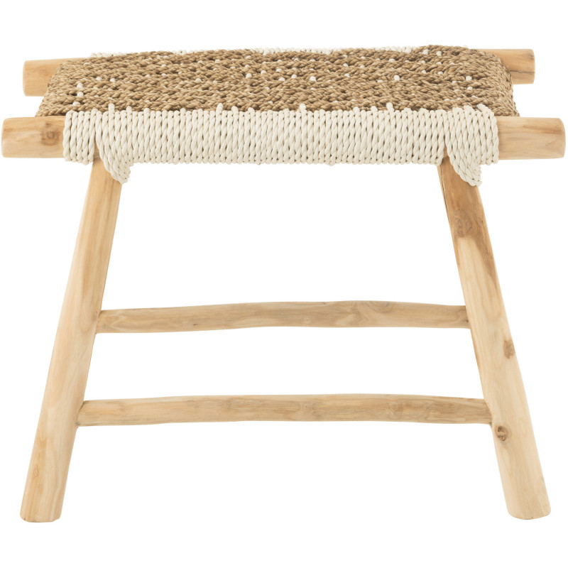 Tabouret balinais rectangulaire en Bois de teck Jonc de mer Naturel Blanc Waverly - 2