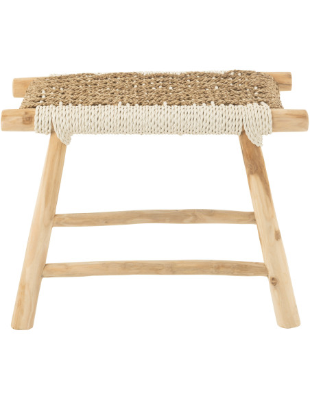 Tabouret balinais rectangulaire en Bois de teck Jonc de mer Naturel Blanc Waverly - 2