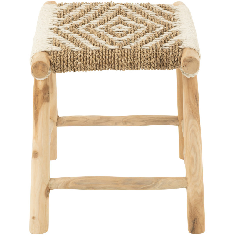 Tabouret balinais rectangulaire en Bois de teck Jonc de mer Naturel Blanc Waverly - 3