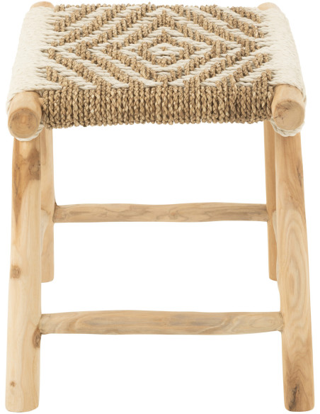 Tabouret balinais rectangulaire en Bois de teck Jonc de mer Naturel Blanc Waverly - 3