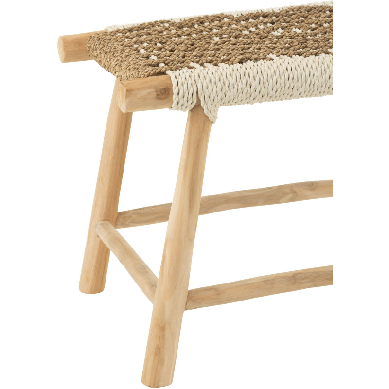 Tabouret balinais rectangulaire en Bois de teck Jonc de mer Naturel Blanc Waverly - 4