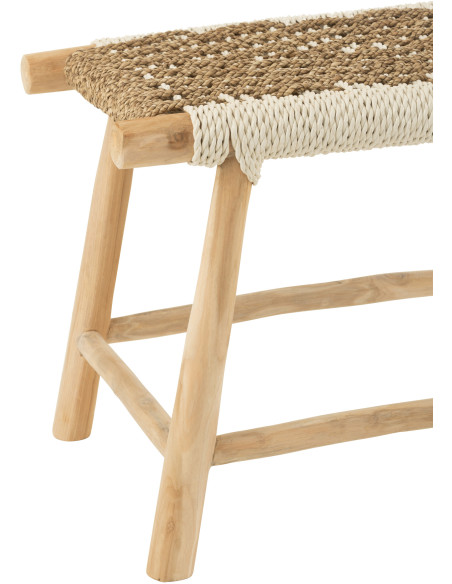 Tabouret balinais rectangulaire en Bois de teck Jonc de mer Naturel Blanc Waverly - 4