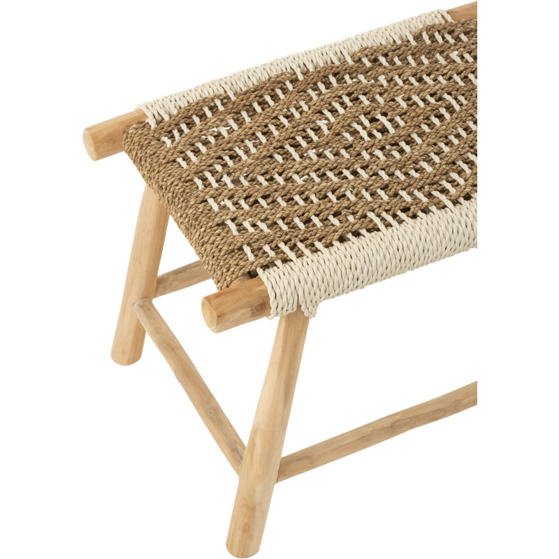 Tabouret balinais rectangulaire en Bois de teck Jonc de mer Naturel Blanc Waverly - 5
