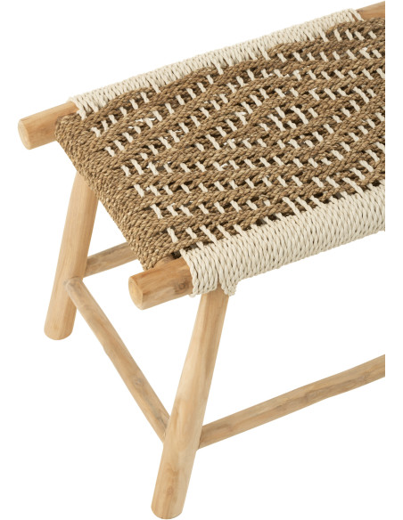 Tabouret balinais rectangulaire en Bois de teck Jonc de mer Naturel Blanc Waverly - 5