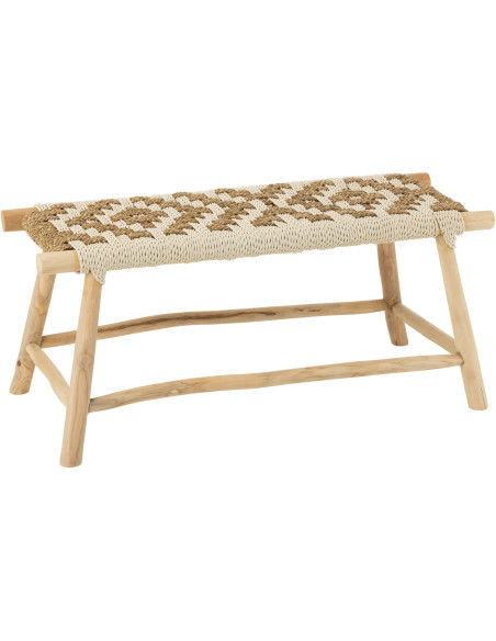 Banc balinais 2 places en Bois de teck Jonc de mer Naturel Blanc Waverly - 1