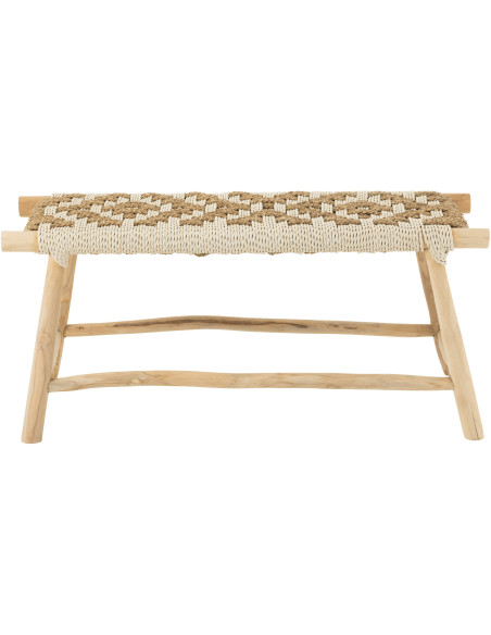 Banc balinais 2 places en Bois de teck Jonc de mer Naturel Blanc Waverly - 3