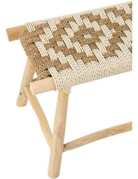 Banc balinais 2 places en Bois de teck Jonc de mer Naturel Blanc Waverly - 6