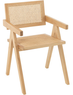 Fauteuil de table moderne haut de gamme en Bois de frêne Rotin Naturel Cannage Grid - 1