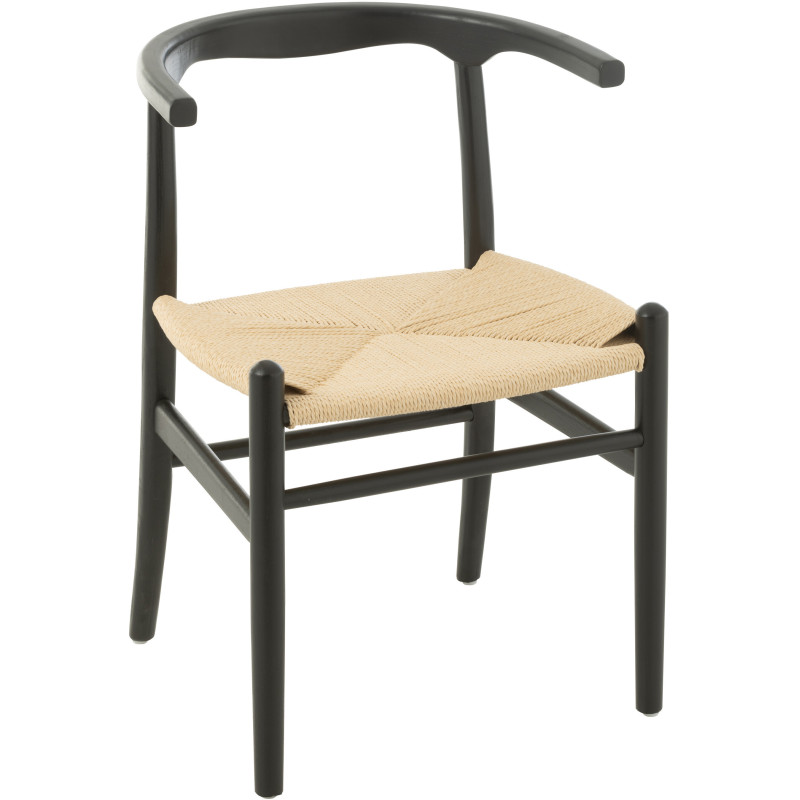 Chaise moderne haut de gamme en Bois de hêtre Noir Corde Naturel Toon - 1
