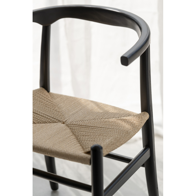 Chaise moderne haut de gamme en Bois de hêtre Noir Corde Naturel Toon - 11