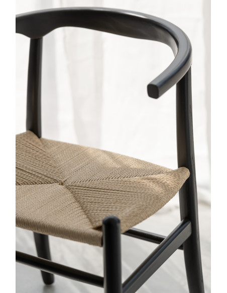Chaise moderne haut de gamme en Bois de hêtre Noir Corde Naturel Toon - 11