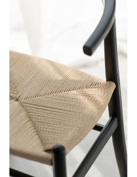 Chaise moderne haut de gamme en Bois de hêtre Noir Corde Naturel Toon - 9