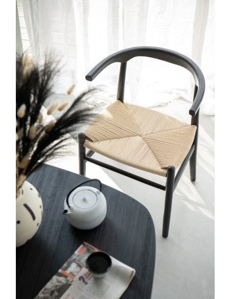 Chaise moderne haut de gamme en Bois de hêtre Noir Corde Naturel Toon - 2