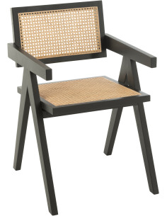 Fauteuil de table moderne haut de gamme en Bois de frêne Noir Rotin Naturel Cannage Grid - 1