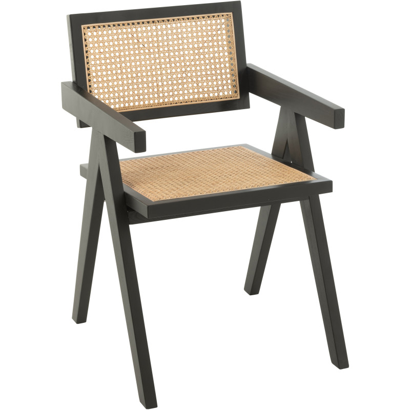 Fauteuil de table moderne haut de gamme en Bois de frêne Noir Rotin Naturel Cannage Grid - 1