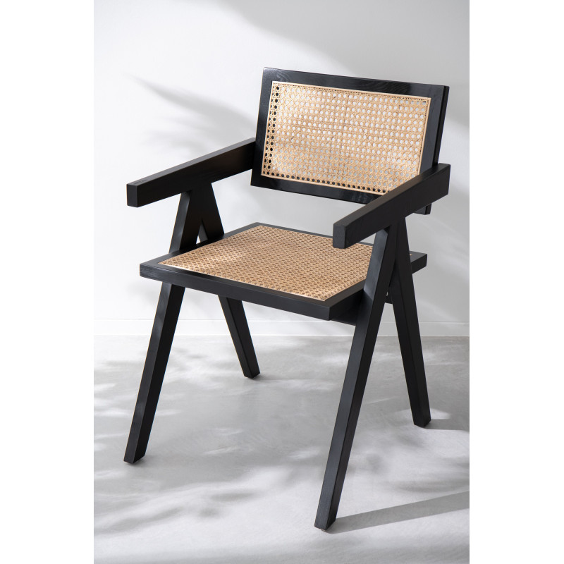 Fauteuil de table moderne haut de gamme en Bois de frêne Noir Rotin Naturel Cannage Grid - 2