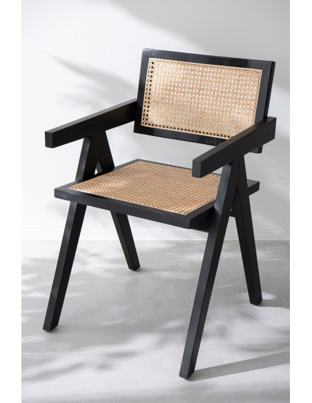 Fauteuil de table moderne haut de gamme en Bois de frêne Noir Rotin Naturel Cannage Grid - 2
