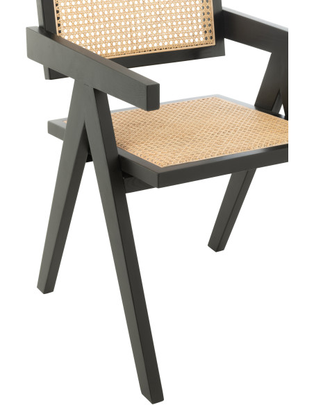 Fauteuil de table moderne haut de gamme en Bois de frêne Noir Rotin Naturel Cannage Grid - 6