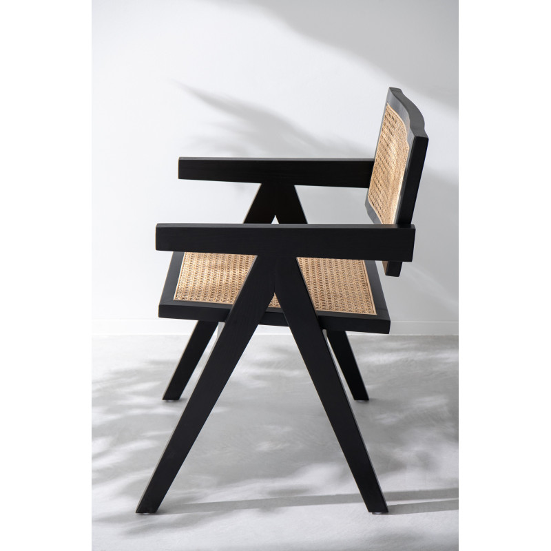 Fauteuil de table moderne haut de gamme en Bois de frêne Noir Rotin Naturel Cannage Grid - 9