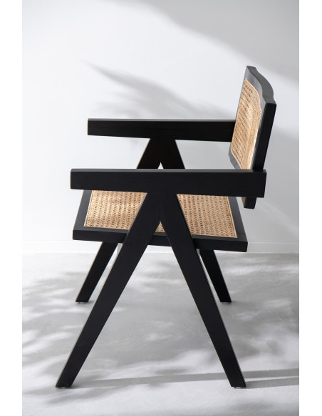 Fauteuil de table moderne haut de gamme en Bois de frêne Noir Rotin Naturel Cannage Grid - 9
